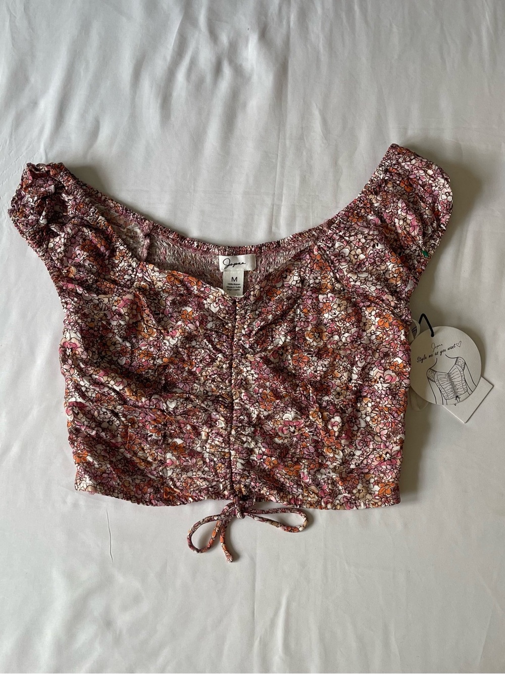 Floral Ruched Front Crop Top - Mauve Pink
